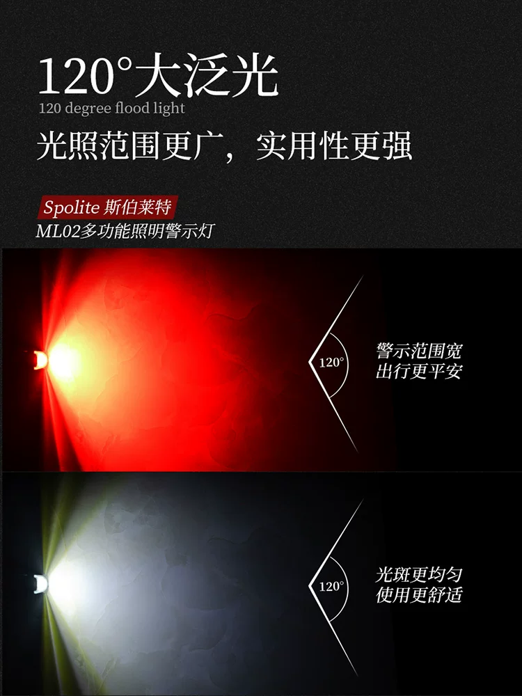 [spolite斯伯莱特ML02警示闪光信号灯红白光感应照明肩夹防水尾灯]