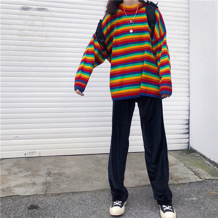 Female Korean Harajuku Hong Kong-flavored Loose Striped Sweater Women's Sweaters Japanese Kawaii Ulzzang Clothing For Women O1CN011oU0hPHe9I2j6F5 !!671855227 - Female Korean Harajuku Hong Kong-flavored Loose Striped Sweater Women's Sweaters Japanese Kawaii Ulzzang Clothing For Women