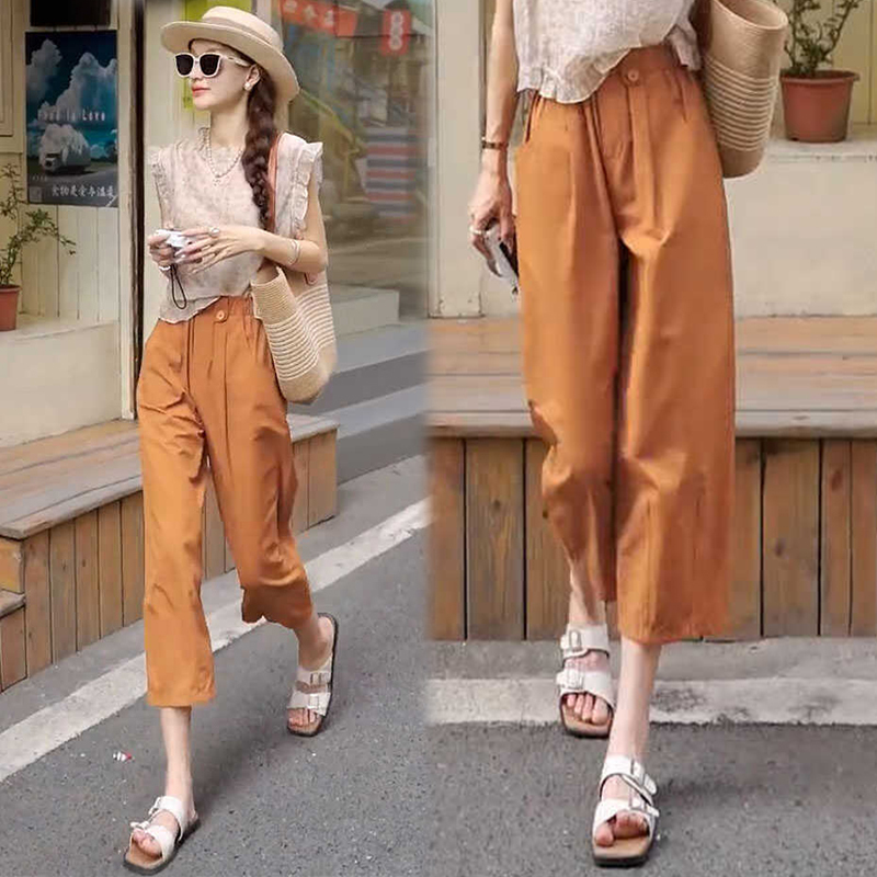Vacation Style Eight-Point Wide-Leg Pants for Women, Loose and Lazy Style, Flower Bud Pants, Spring and Summer 2026, Unique and Super Pretty Pants