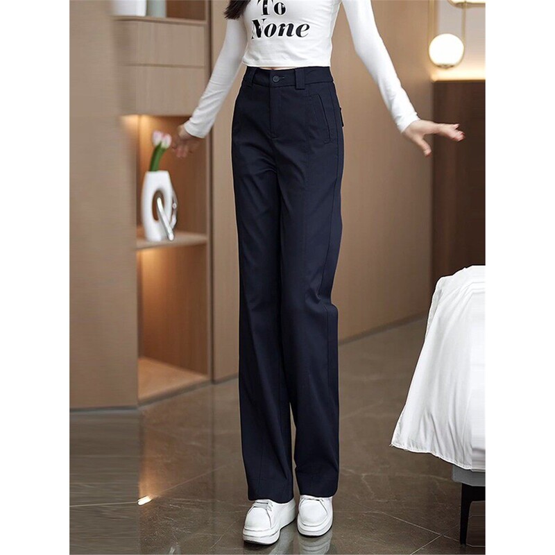 Navy Blue Suit Casual Straight-Leg Pants for Women 2026 New Spring and Summer Thin High-Waisted Loose Slimming Narrow Wide-Leg Pants