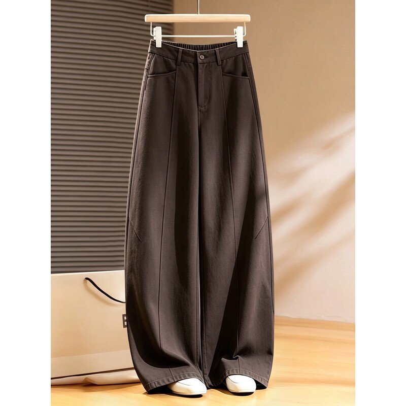 This Year's Trendy Coffee-Colored Scimitar Wide-Leg Pants for Women, Autumn 2026 New High-Waisted Loose Slimming Sickle Casual Pants