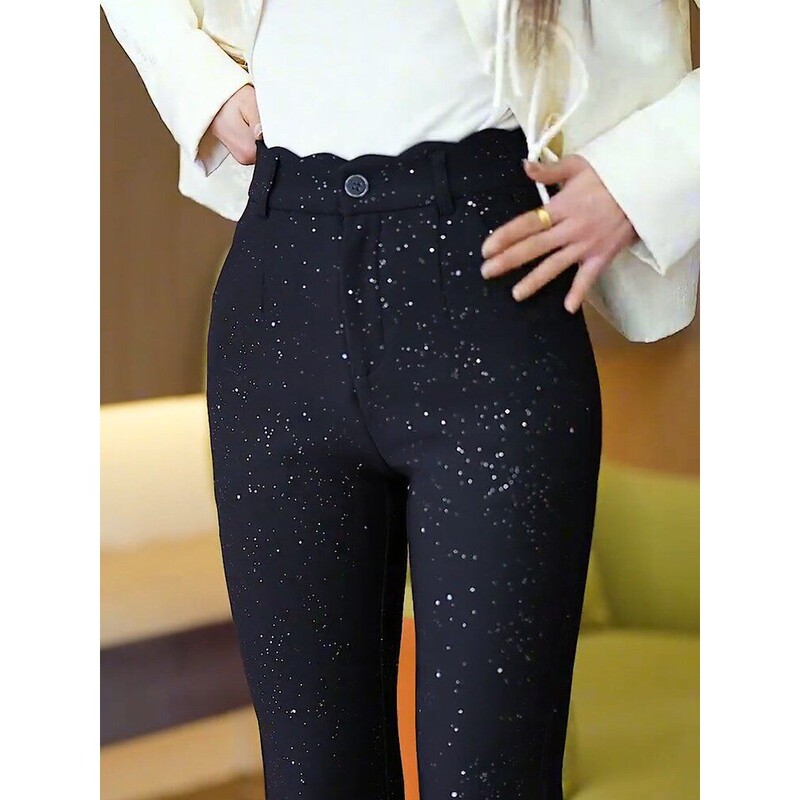 Black Sequin Flared Pants for Women, 2026 Spring and Autumn New Popular High-Waisted Slim-Fit Starry Pattern Stylish Mom Pants
