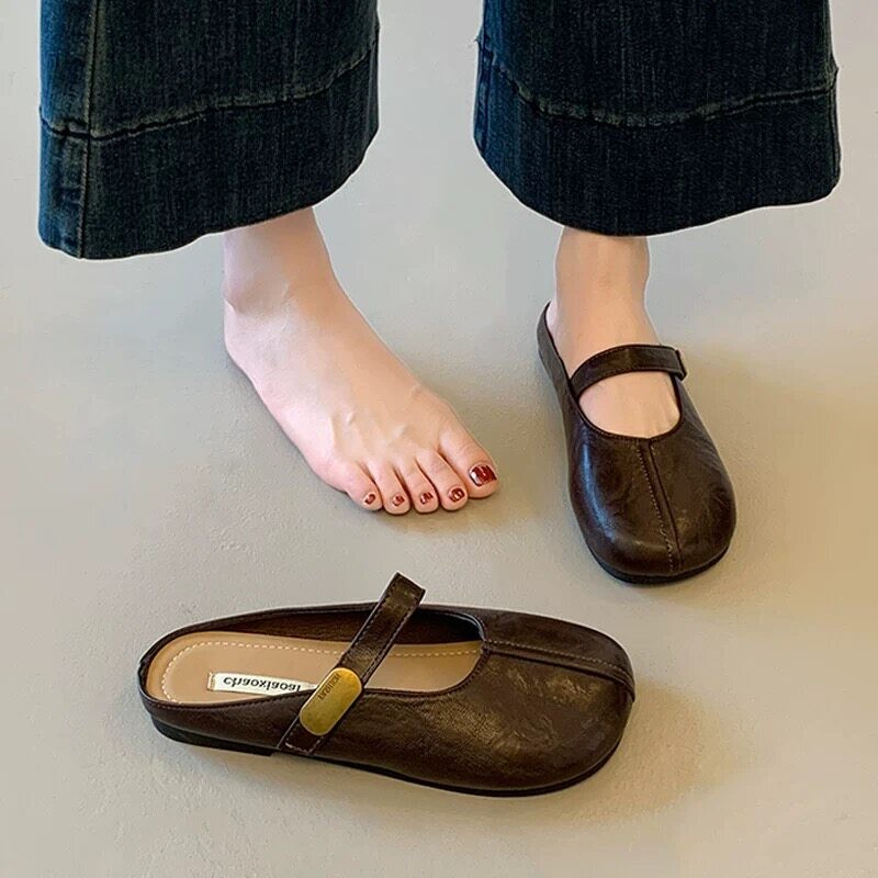 Soft Sheepskin~ Closed-Toe Half Slippers for Women, Summer 2026 New Style, Soft Flat Slip-On Mary Jane Sandals