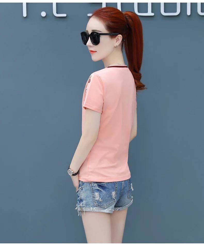Mùa hè 2019 áo sơ mi nữ mới chạm đáy áo sơ mi nữ tay dài bó sát áo thun cotton cổ chữ V - Áo phông áo phông nữ rộng