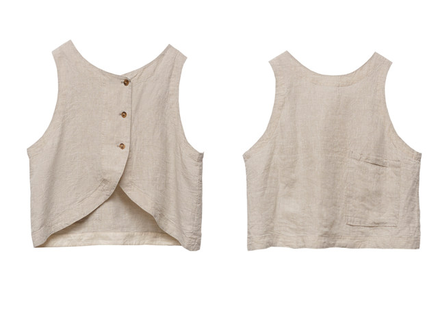 Ancient moss heightening vest, reversible, linen two-color Japanese style vest, spring, summer and autumn vest GOODTIME