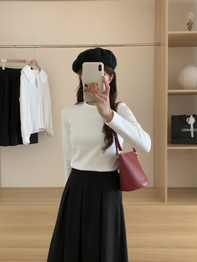 Double-sided brushed thickened warm long-sleeved T-shirt for women in autumn and winter slim-fitting half turtleneck bottoming shirt outer wear fleece top