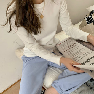 De Rong Base Layer Shirt for Women, New Autumn and Winter Slim Fit, Slimming, White, Thickened, Brushed Long-Sleeve T-Shirt, Round Neck Inner Top