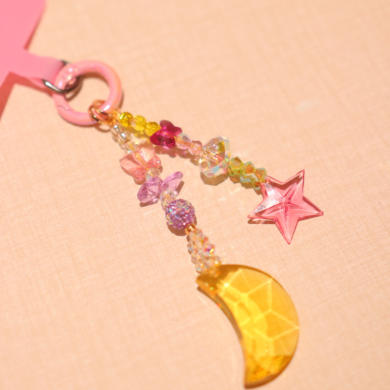 Stars and Moon Dopamine Color Scheme Imported Huazi Crystal Exquisite Jewelry Phone Chain Small and Elegant with a High-End Feel