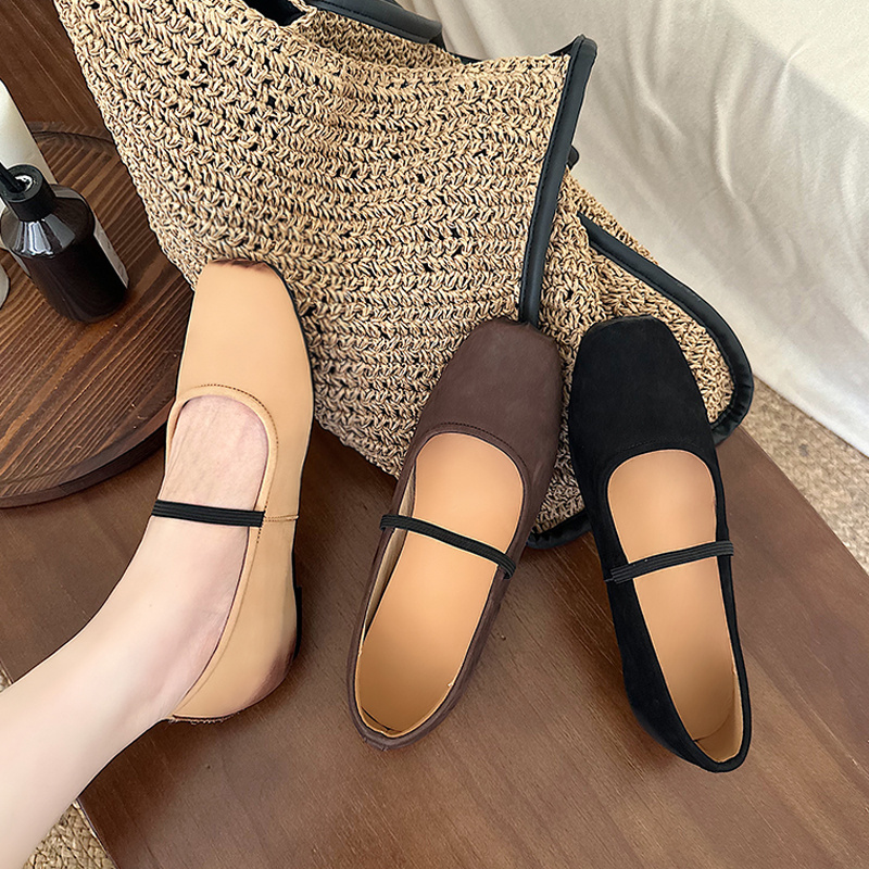 Fujijiu Retro Distressed Genuine Leather Women's Flat Ballet Shoes with a Single Strap Mary Jane Style Small Leather Shoes