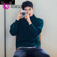 Song Weilong với phần áo len cashmere cổ cao nửa cổ nam đường phố hip-hop thương hiệu áo len cổ tròn rộng năm nay màu đỏ - Áo len Cashmere áo da nam cao cấp