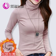 Mùa thu và mùa đông các mẫu áo khoác cotton và nhung dày chạm đáy áo sơ mi Slim nữ dài tay áo thun cổ cao có thể mặc đồ lót nhiệt - Áo ấm