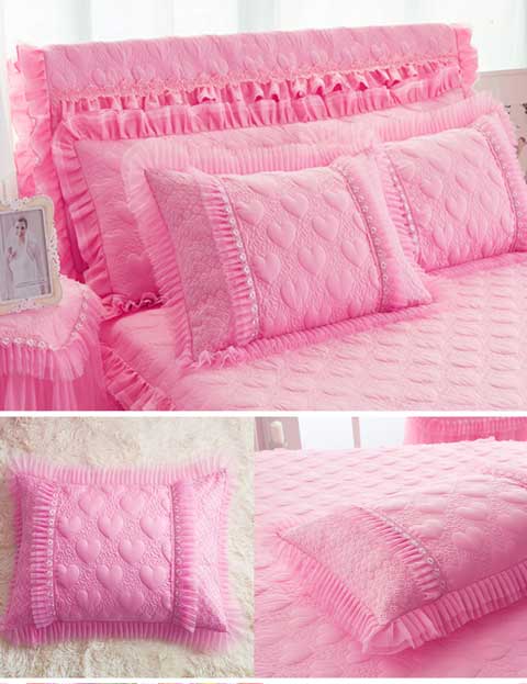 Công chúa phong cách trải giường váy lá sen ren bông giường bìa trượt 1.8m1.5 mét dày màu hồng ren bedspread - Váy Petti drap giường có viền