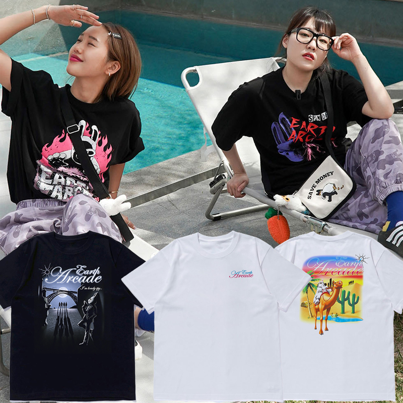 Bungee Jumping Earth Game Center Korean Variety Show Merchandise Rabbit Dragon Lee Yong-Ji an Yoo-Jin Kim Mimi Lee En-Ji Same Style T-Shirt Bungee Jumping Earth Game Center Korean Variety Show Merchandise Rabbit Dragon Lee Yong-Ji an Yoo-Jin Kim Mimi Lee En-Ji Same Style T-Shirt