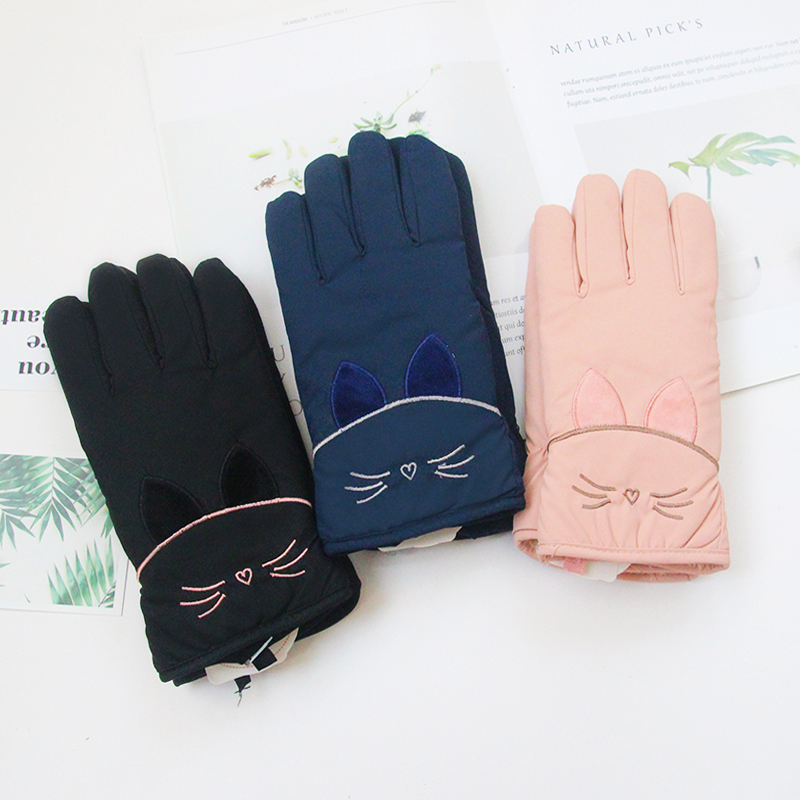 CUHK Tong Autumn Winter Gloves Girl Windproof warm and thickened 7-12-year-old primary school student points to thin and cute full bag