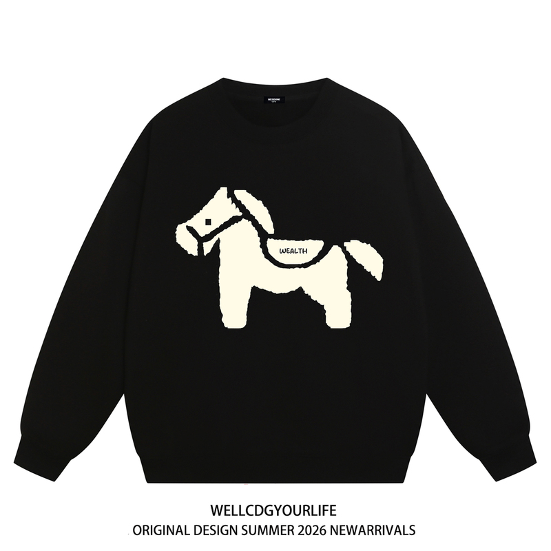 We11Donecdg American-Style Trendy Brand Pony Print Unisex Couple's Heavy Loose Fleece-Lined Thick Crewneck Sweatshirt