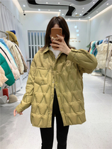 2021 new shirt style casual light and thin air sensation down clothes woman with medium length loose and thin white duck suede jacket