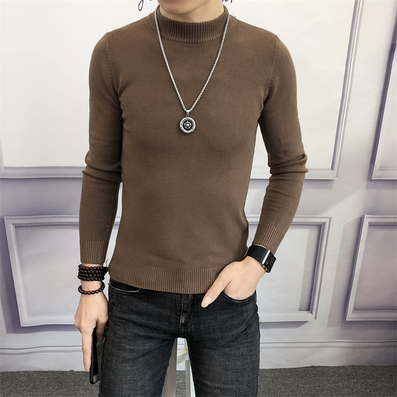 Autumn and winter slim long sleeve Middle half high collar men sweater young students Korean solid color sanitary clothing knitted base shirt tide