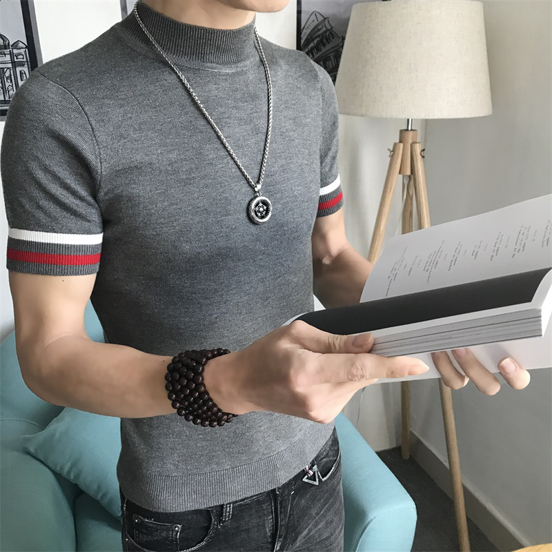 Mùa xuân và mùa thu phần mỏng Hàn Quốc phiên bản của người đàn ông tự canh cao cổ áo ngắn tay dòng nhanh tay người da đỏ với thời trang nửa tay áo len triều áo khoác nam hàng hiệu