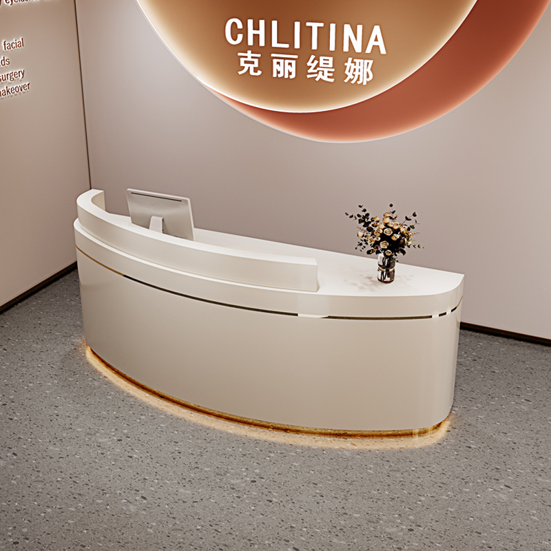 Beauty Salon Bar Counter, Nail Salon, Clothing Store Cashier Counter, Facial and Hair Care Center Curved Front Desk, Dental Reception Desk Beauty Salon Bar Counter, Nail Salon, Clothing Store Cashier Counter, Facial and Hair Care Center Curved Front Desk, Dental Reception Desk