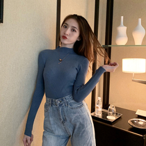 The owners own semi-turtleneck sweater bottoming shirt womens autumn and winter slim fit tight knitted short top long sleeve