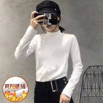 Double-sided German velvet t-shirt thickened half-turtleneck bottoming shirt 2021 new womens autumn and winter short Western style warm clothes