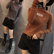 The owners own fried chicken beauty t-shirt semi-high neck thickened velvet bottoming shirt with Western style short top clothes