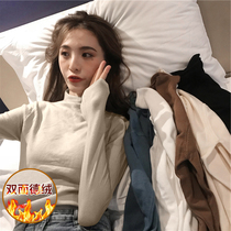Autumn winter and spring 2020 German velvet bottoming shirt girls match beige western style Korean version thickened plus velvet brushed long-sleeved T-shirt