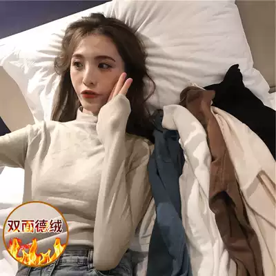 Autumn, winter and spring 2020 German velvet bottoming shirt girls match beige foreign style Korean version thickened plus velvet brushed long-sleeved T-shirt