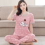 Bộ đồ ngủ bằng vải cotton cho nữ mùa hè quần tay ngắn, quần áo mỏng ở nhà đồ bộ cát hàn