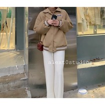 Spot Korean version 3 color waffle high-waisted wide-leg pants womens mopping casual knit pants draped sports trousers drawstring