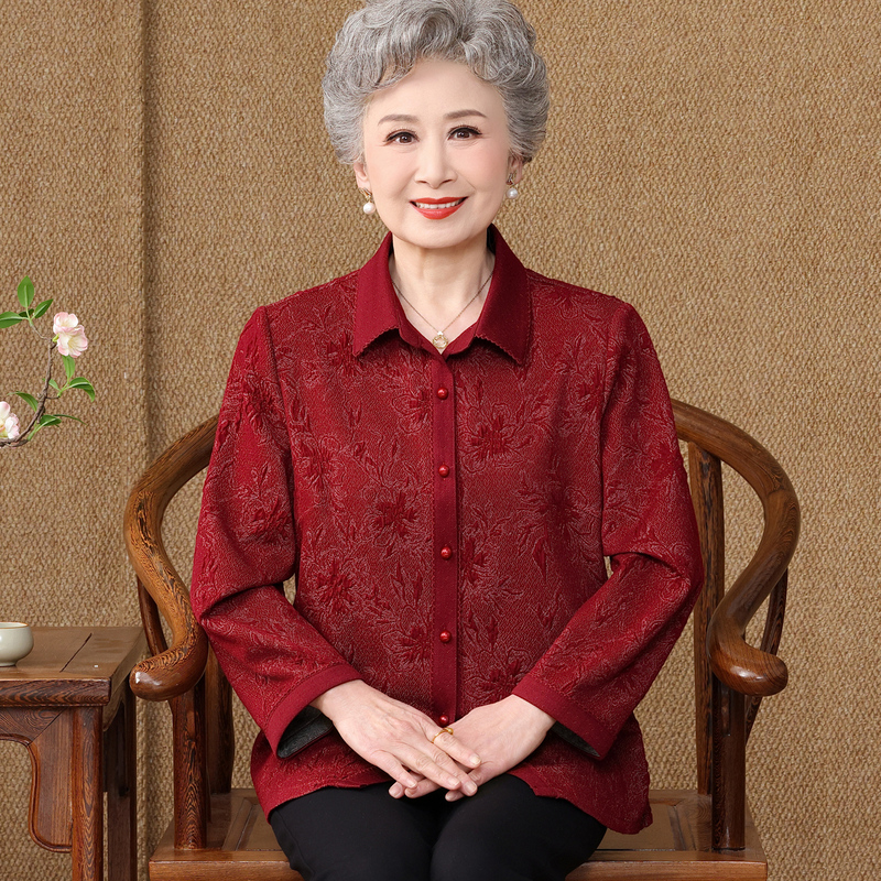 Middle-Aged and Elderly Mothers' Autumn Long-Sleeved Shirts, Women's High-End Festive Shirts, Old Ladies' Wedding Banquet Clothing Middle-Aged and Elderly Mothers' Autumn Long-Sleeved Shirts, Women's High-End Festive Shirts, Old Ladies' Wedding Banquet Clothing