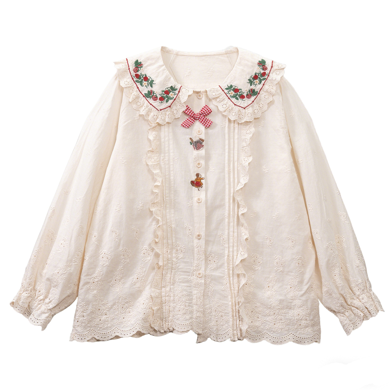 Akita Society/Heavy Industry Bow Embroidery Cotton Long Sleeve Shirt for Women, New Spring Collection Akita Society/Heavy Industry Bow Embroidery Cotton Long Sleeve Shirt for Women, New Spring Collection