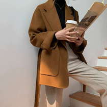 Spring 2021 new high-end double-sided cashmere coat womens suit collars short caramel-colored jacket