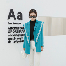 Navy neck blue double-sided cashmere coat womens short 2021 new high-end loose 100 pure wool coat