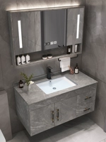Ánh sáng sang trọng đá phiến tủ phòng tắm kết hợp gỗ nguyên khối hiện đại đơn giản bồn rửa phòng tắm rửa tay bộ tủ tủ gương trong phòng tắm