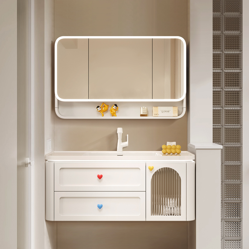 Dopamine Bathroom Cabinet with Ceramic Integrated Basin, Solid Wood Bathroom Vanity, Washbasin Cabinet Combination, Bathroom Cabinet Dopamine Bathroom Cabinet with Ceramic Integrated Basin, Solid Wood Bathroom Vanity, Washbasin Cabinet Combination, Bathroom Cabinet