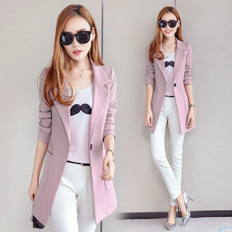 Mùa xuân và mùa thu 2017 phiên bản Hàn Quốc mới của phần dài của bộ đồ body nhỏ kiểu Tây phù hợp với áo khoác ngoài của phụ nữ - Trench Coat