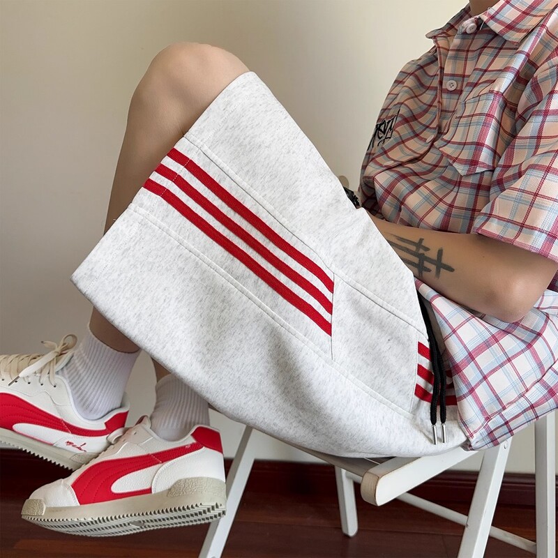 Kuraishi Kazuki American-Style Three-Stripe Sports Shorts for Men, Summer Trendy Loose-Fitting Versatile Wide-Leg Pants