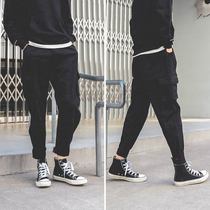 LMTNZD spring and summer overalls mens multi-pocket Korean version of the trend loose straight casual Harun drawstring pants