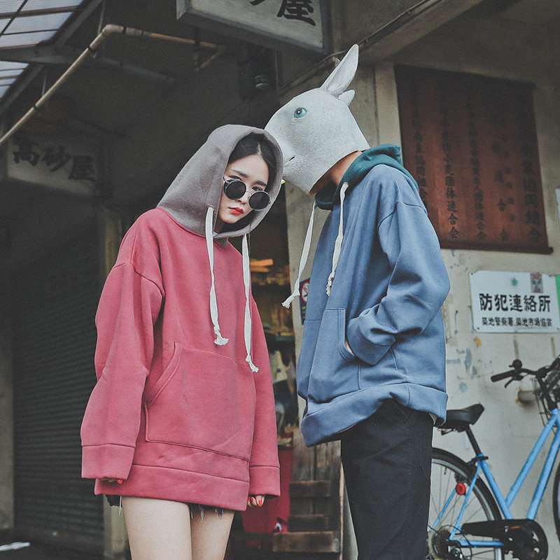 LMTNZD retro color hooded sweatshirt men's couple loose oversize velvet pullover tide spring and summer jacket