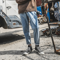 LMTNZD2021 autumn new denim pants mens Korean tide retro washed loose light color straight pants