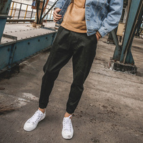 LMTNZD spring and summer original tide basic item black drawstring pants slim small pants three-dimensional cut Harlan pants men