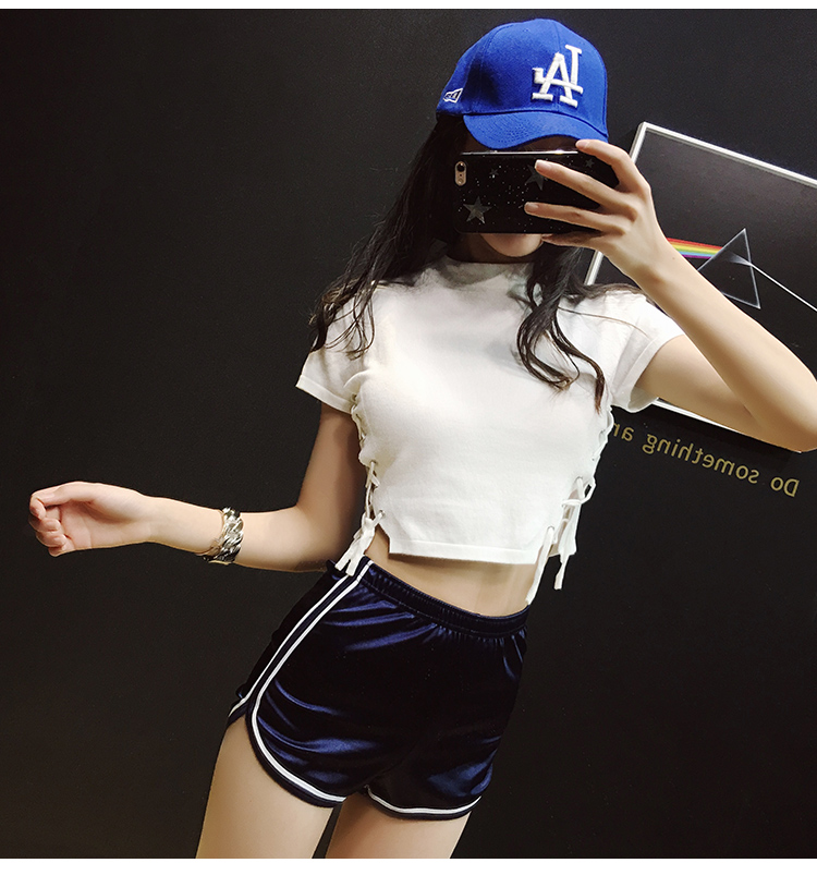 Châu âu và Mỹ blogger AA retro giản dị mịn đàn hồi cao eo trắng thể thao bên quần short phụ nữ chạy thể dục stretch hot quần quần sooc nữ xếp li