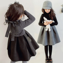 Girls  winter skirt plus velvet dress autumn and winter new super western style Korean childrens winter skirt long-sleeved thickened princess skirt tide