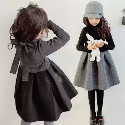 Girls ' winter skirt plus velvet dress autumn and winter new super ocean school Korean children's winter skirt long-sleeved thickened princess skirt tide