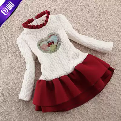 Girls ' winter dress plus velvet autumn and winter new Western style girl thickened princess skirt warm Korean children's winter skirt
