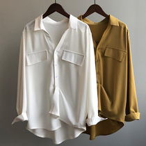 Shirt female design sense niche spring and autumn loose Joker retro port flavor Tiansi top long sleeve shirt coat