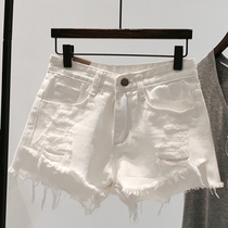 White denim shorts Women summer 2021 New loose slim hole a wide leg thin high waist ins hot pants