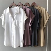 White short-sleeved shirt female design sense niche light ripe summer retro port flavor shoulder hanging feeling French Tencel top