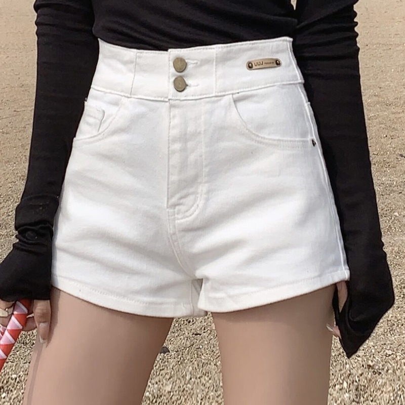 White Denim Shorts for Women, Summer 2026 New Korean Style, Slim Fit for Petite Figures, Black A-Line High-Waisted Hot Pants